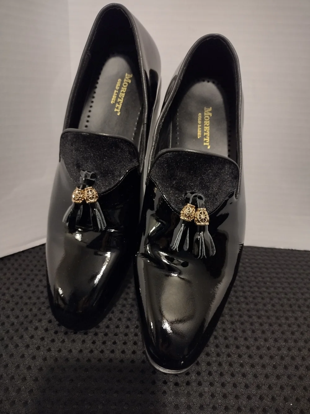 Black Patent Moretti Gold Label Tassel Loafers for Men 9 J Blade tie included